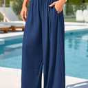 MASCOMODA Women Casual Wide Leg Palazzo Lounge Pants Comfy Soft Loose Flowy Yoga Pants Smocked High Waisted Barrel Sweatpants (Blue, Medium)