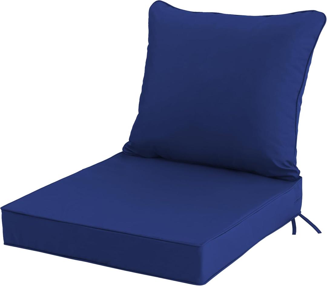 19x19 Inch Patio Chair Cushion with Removable Cover, Outdoor Furniture Cushion - Water-Repellent, Fade-Resistant, Non-Slip Bottom & Straps, Replacement for Lawn, Porch & Deck Chair - Navy