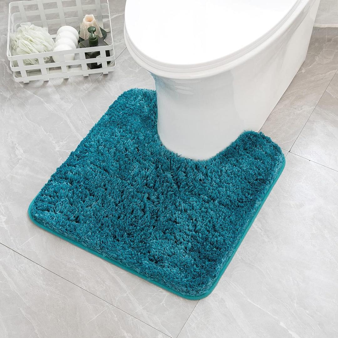 MIULEE Microfiber Toilet Bath Mat U-Shaped Contour Shaggy Bathroom Rugs Non Slip Extra Thick Soft Bath Rug Absorbent Water for Bathroom Commode Machine Washable(20x20 Inch, Teal)