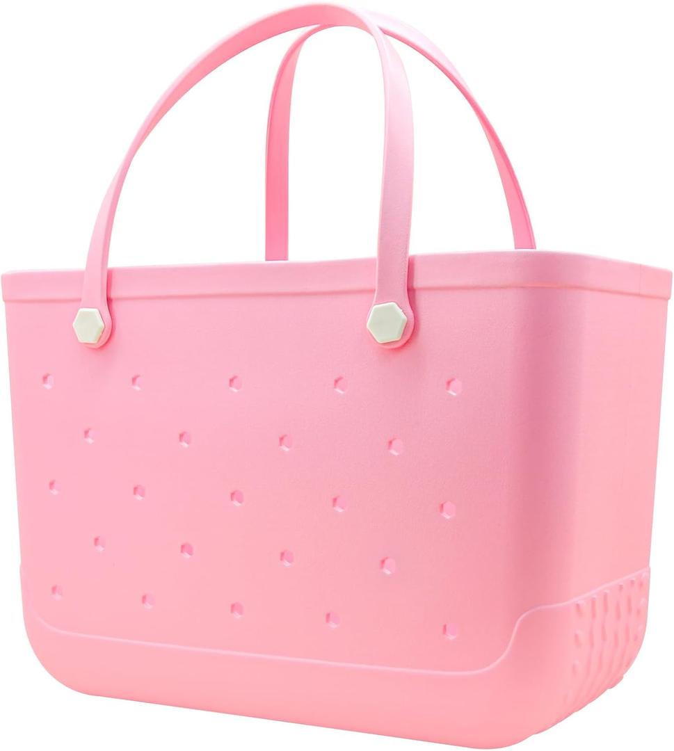 X-Large Waterproof Sandproof Rubber Beach Tote Bag with Zipper Pocket and Phone Kickstand Cup