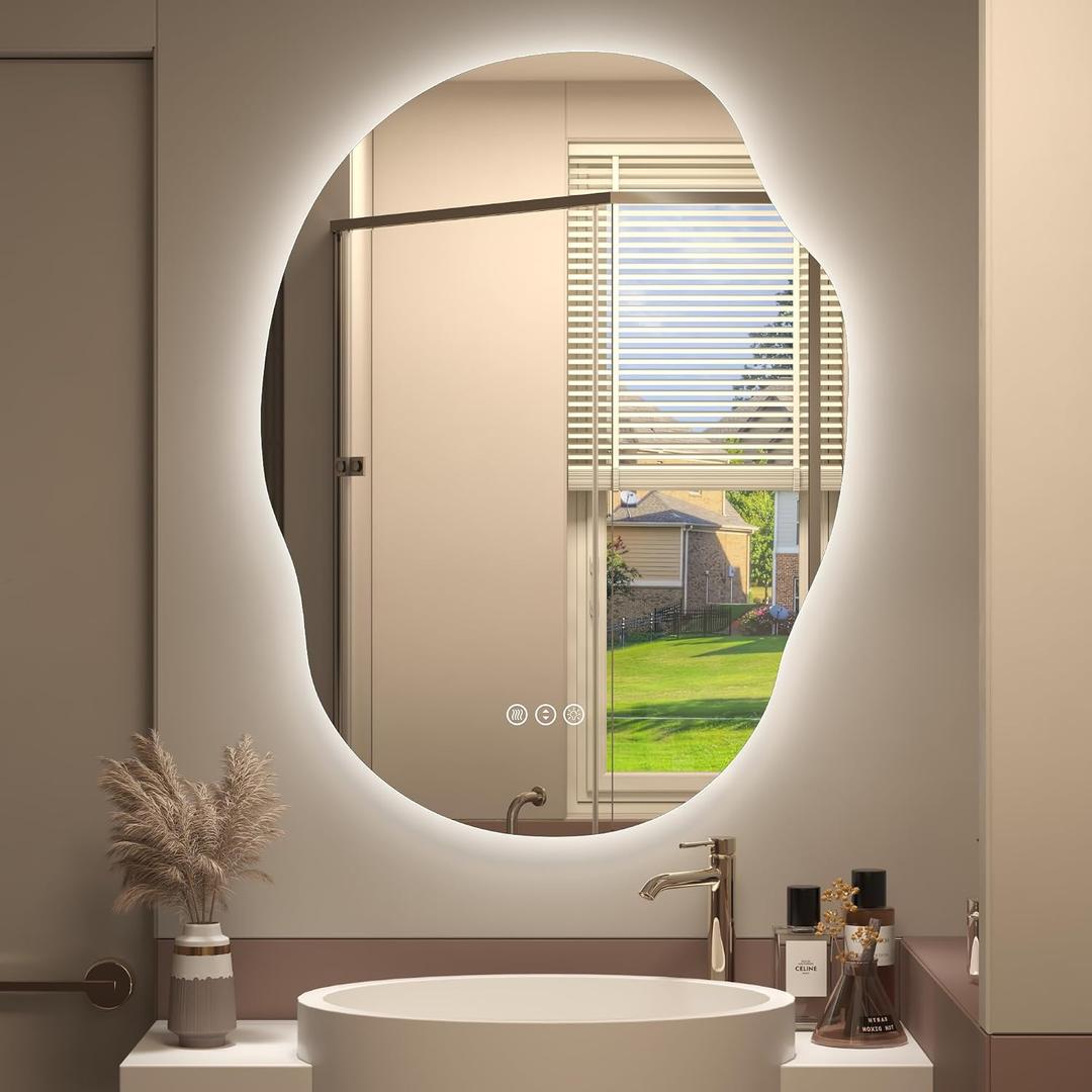 Irregular-Shaped Backlit LED Lighted Bathroom Mirror 24x32