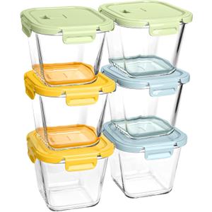 Glass Soup Containers with Lids 32 oz, 4 Cup Borosilicate Glass Food Storage Containers, Microwave & Freezer Safe Jars, Small Square Meal Prep Bowl for Salad, Fruit, Lunch, Ice Cream, Travel, 6 Pack