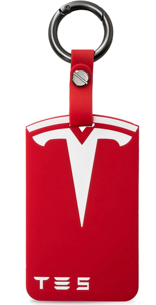 1 Piece Silicone Key Card Holder Case Compatible with Tesla, Key Protector Cover, Security Card Holder with Key Chain, Black and Red