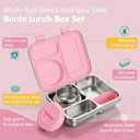 Stainless Steel Bento Box Kids Adult with 8oz Soup Thermo, 3 Compartments Metal Bento Lunch Box with Insulated Food Jar,Lunch Box Container Sauce Cup for School,BPA-Free(Pink)