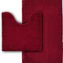 Bathroom Rugs Sets 2 Piece,Super Absorbent Soft,Thick,Machine Washable Chenille Bath Mat,Non Slip Toilet Floor Rug,Bath Mats for Bathroom,20x32 Plus 20x20 U Shape,Burgundy