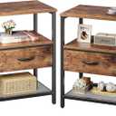 Huuger Nightstand Set of 2, Night Stand with Fabric Drawer, Mesh Shelf, Side Table with Storage, Fabric Drawer Dresser, Open Shelf, Metal Frame, Bedroom, Rustic Brown