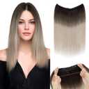 Halo Hair Extensions Real Human Hair, S-noilite Hair Halo Extensions for Women 12inch Halo Extensions Invisible Wire HairExtensions #1BGT4 (#1BTG4)