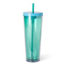 24oz Tumbler with Lid and Straw, Leak Proof and Double Wall Insulated Reusable Plastic Cups,Travel Reusable Iced Coffee Cup (1, Green)