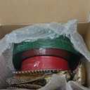 I00000 150Pcs Red and Green Plastic Plates with Gold Rim,Fancy Christmas Plastic Plates,Nice Christmas plates Set include 30 Dinner Plate,30 Dessert Plate, 90 plastic Silverware Set for christmas