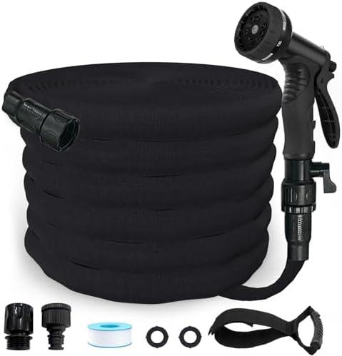 Garden Hose, 2025 Upgraded Non-Expanding Water Hose Sturdy & Lightweight 3/4 Hose, No-Kink, Tough & Flexible Water Pipe, Crush-Proof for Yard, Lawn, Outdoor, Car Wash (Black, 50FT)