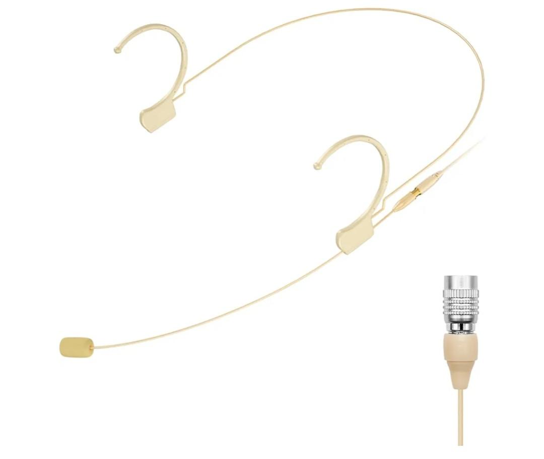 KIMAFUN Headset/Headworn Microphone Professional Earset Over Ear Hanging Condenser Mic Compatible with Audio Technica Wireless System Bodypack Transmitter, For Performance, Theater, Lecture - Beige T4