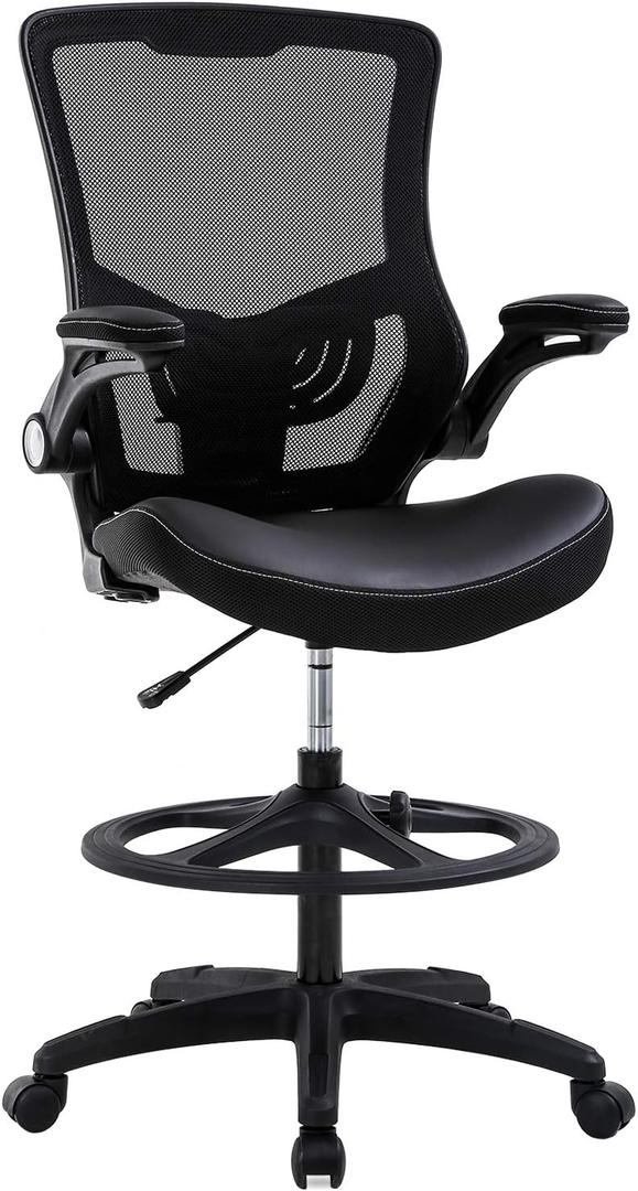 Drafting Chair Ergonomic Tall Office Chair Standing Desk Chair with Flip Up Arms Foot Rest Back Support Adjustable Height Mesh Drafting Stool, Black (24L*25W*53H)