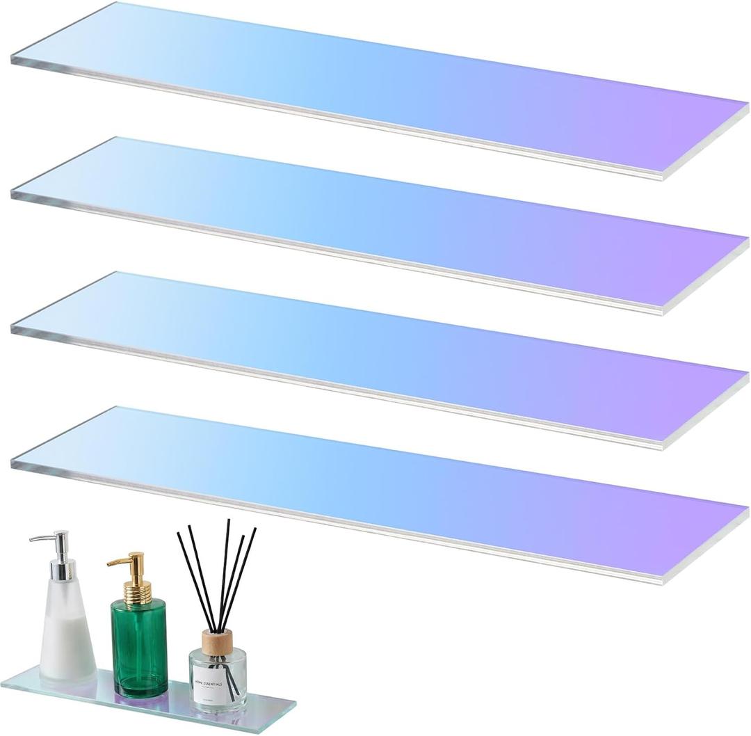 Leinuosen 4 Pcs Iridescent Medicine Shelves 13 Inch Acrylic Medicine Cabinet Replacement Shelves Suitable for Bathroom Living Room Kitchen Wall Mounted and Hanging Cabinet