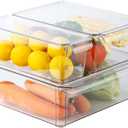 SIMPLEMADE Clear Refrigerator Organizer Bins - Clear Bins for Fridge, Containers for Fridge and Freezer, Multipurpose Storage for Kitchen, Office, Bathroom, Pack of 3 (Design 2)
