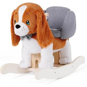 labebe Child Rocking Horse Toy, Stuffed Animal Rocker, Green Crocodile Plush Rocker Toy for Kid 6 Month -3 Years, Wooden Rocking Horse Chair/Rocker/Animal Ride on (King Dog)