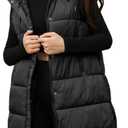 PUWEI Long Puffer Vest Women Quilted Hooded Vest Padded Sleeveless Coat Jackets With Pockets (Black, M)