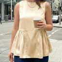 Tankaneo Womens Silk Satin Tank Tops Summer Dressy Casual Babydoll Sleeveless Shirts Peplum Pleated Loose Fit Blouses