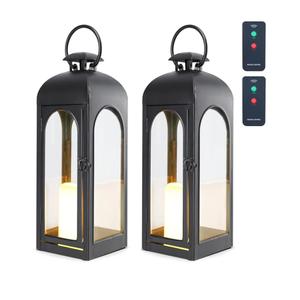 Bdor 2 Pack 20 Inches Metal and Tempered Glass Decorative Lantern with Electronic Wax Effect - Indoor/Outdoor Decorative Lighting, Handcrafted Aesthetic, Perfect for Home, Parties, and Holiday Decor