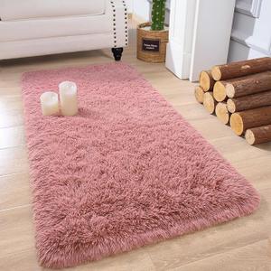 Soft Runner Rug for Bedroom Living Room Plush Fluffy Rug 2ftx3ft, Shag Furry Runner Rug Carpet Non Shedding for Nursery Children Kids Girls Room Home Decorative, Blush