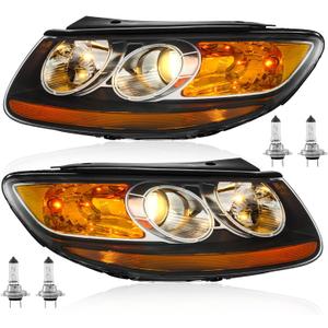 TODO Headlights Assembly Pair For 2007 2008 2009 2010 2011 2012 Hyundai Santa Fe 6 Pin Headlamp Replacement with Bulbs, Passenger and Driver Side