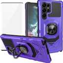 2 x Ailiber Case for Samsung Galaxy S24 Ultra 5G, Samsung S24 Ultra Phone Case with Screen Protector, Ring Kickstand for Magnetic Car Mount, Military Grade Shockproof Protector Cover for S24 Ultra-Purple