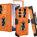 VEGO for Galaxy Z Fold 6 Case with Stand, 360Ring Magnetic Kickstand & Hinge Protection & Front Screen Protector & Camera Cover & Belt Clip Holster Case for Samsung Galaxy Z Fold 6 5G - Orange