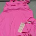 IWD Women's Square Neck Sleeveless Mini Dress Ruched Waist Tiered Ruffle Hem A Line Short Dresses (Pink, M)