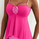 Aleumdr Womens Tankini Swimsuit Flower Flyaway Two Piece Bathing Suit Bandeau Swim Top with High Waisted Bottom (Pink), Size XXL