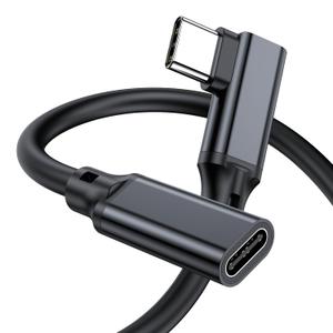 90 Degree Right Angle USB C Male to Female Extension Cable 10FT,Type C USB 3.1 Gen 2 10Gbps 5A 100W 4K Video Compatible with MacBook Pro,iPad Pro,Switch,Dell XPS,Surface Go,PSVR2/USB C Hub,iPhone 15