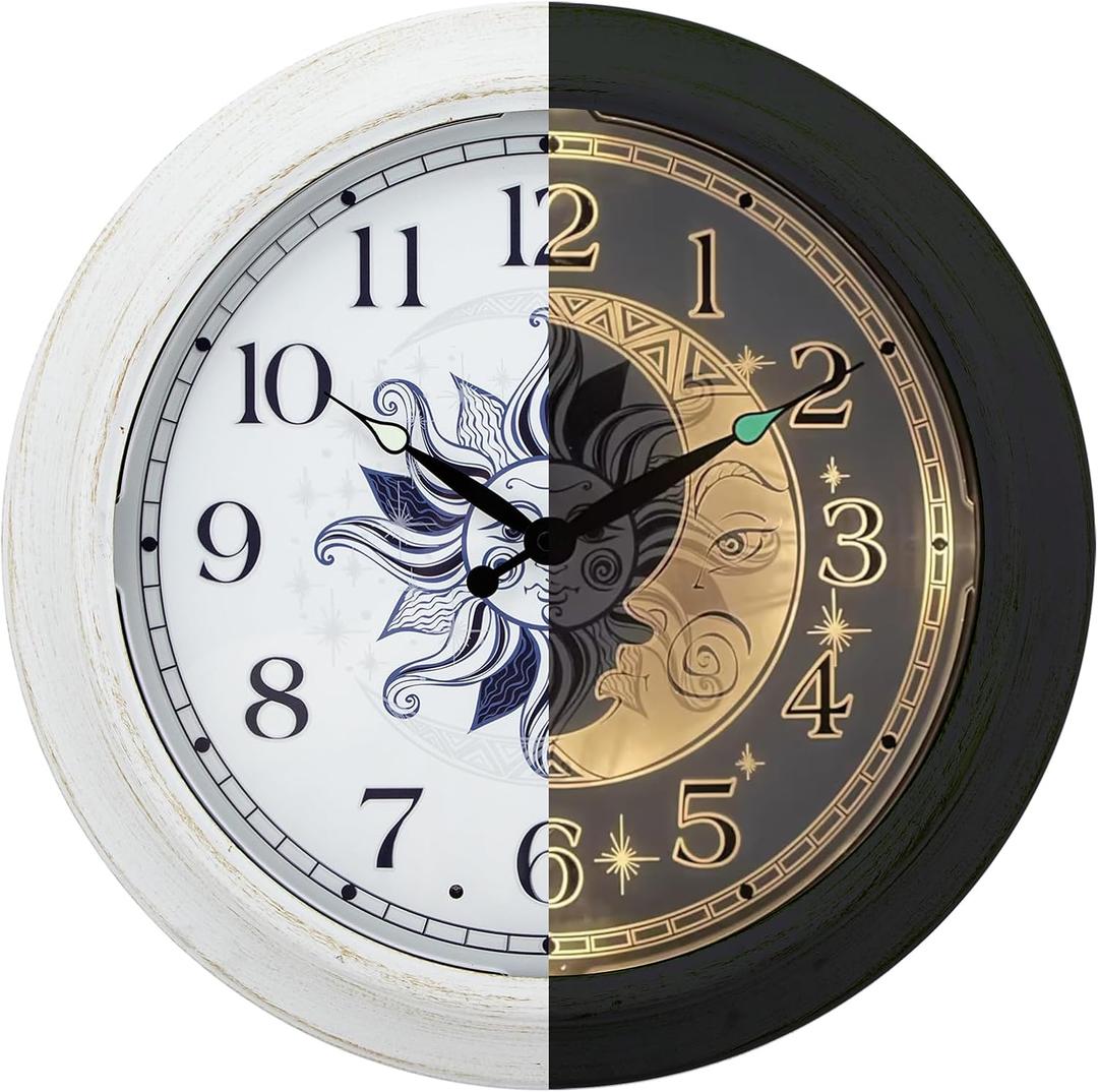 OCEST Large 15 Inch Metal Waterproof Outdoor Clock, Silent Illuminated Night Light Battery Operated Wall Clocks for Garden Pool Patio Living Room Decorative Decor