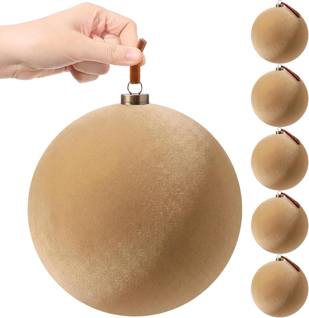 Weysat 6 Pcs 8 Inch Giant Velvet Christmas Ball Ornaments, Soft Khaki