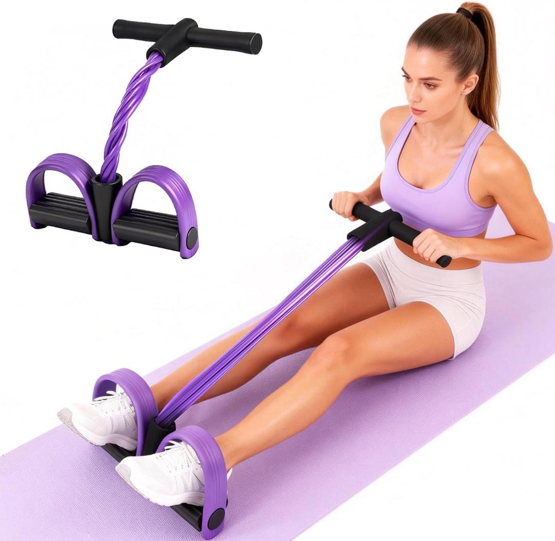 2 x Multifunction Tension Rope, 6-Tube Elastic Yoga Pedal Puller Resistance Band, Natural Latex Tension Rope Fitness Equipment, for Abdomen/Waist/Arm/Leg Stretching Slimming Training (Purple)
