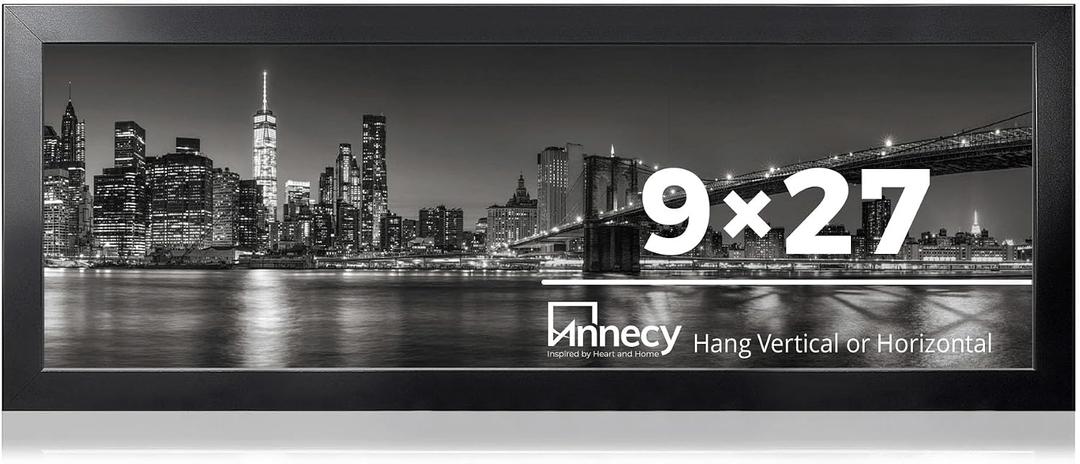 Annecy 9x27 Picture Frame Black（1 Pack）, Panoramic Picture Frame for Wall Decoration, Classic Black Minimalist Style Suitable for Decorating Houses, Offices, Hotels