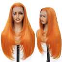 Long Ginger Wig Synthetic Lace Front with Straight Layered Hairstyle for Black Women - Pre-Plucked 13x4 HD Lace Glueless Wigs Ready to Wear 26inch