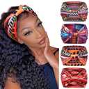 Huachi Wide Headbands for Women Boho Workout Head Bands for Womens Hair African Knotted Non Slip Headwrap Turban Sport Yoga Girls Bandeau Hair Accessories (Pack of 4) (Printed 2)