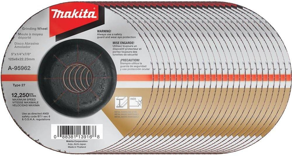 Makita A-95962-25 5" x 1/4" x 7/8" INOX Grinding Wheel, 36 Grit, 25/pk