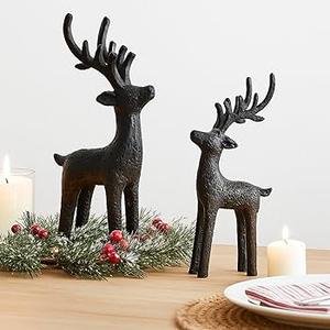 Burbell 2 Set Modern Christmas Decor Neutral Christmas Reindeer Decor Resin Deer Statues Figurines Elk Statues for Neutral Modern Living Room Bedroom Office Bookshelf Desk Ornaments (Black, Small)