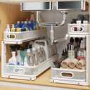 2 Pack 21.3IN-Depth Under Sink Organizer with Smooth Cylindrical Rail,2-Tier Pull Out Multi-Purpose Cabinet Storage for Bathroom & Kitchen, Height Adjustable, Rust-Resistant Coating-White