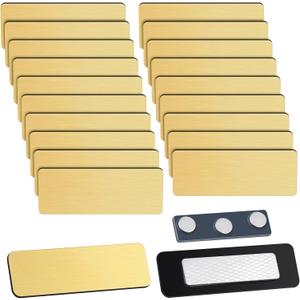 Geelin 50 Pack Magnetic Name Tags Blank Name Badge Holder Plastic ID Tag Backing 1 x 3 Inches with 3 Pcs Magnets for Police Office Employee Custom (Gold)