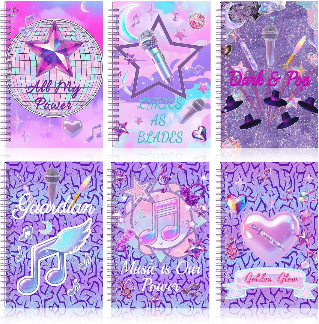 6 Pack Kpop Notebook Journal School Supplies Music Party Favor, 100 Page