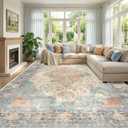 RELEANY Area Rugs Large 9'x12' Washable Non-Slip, Floral Vintage Distress Medallion Carpet for Living Room Bedroom Dining Room, Blue Orange Red