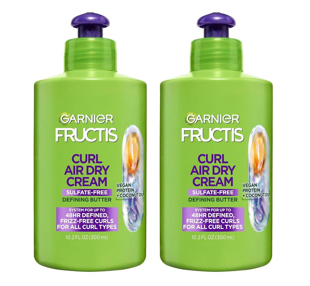Garnier Fructis Curl Nourish Air Dry Cream Leave In Conditioner, Sulfate-Free Curl Defining Cream with Moisture and Frizz Control For All Curly Hair Types, 10.2 Fl Oz, Pack of 2 