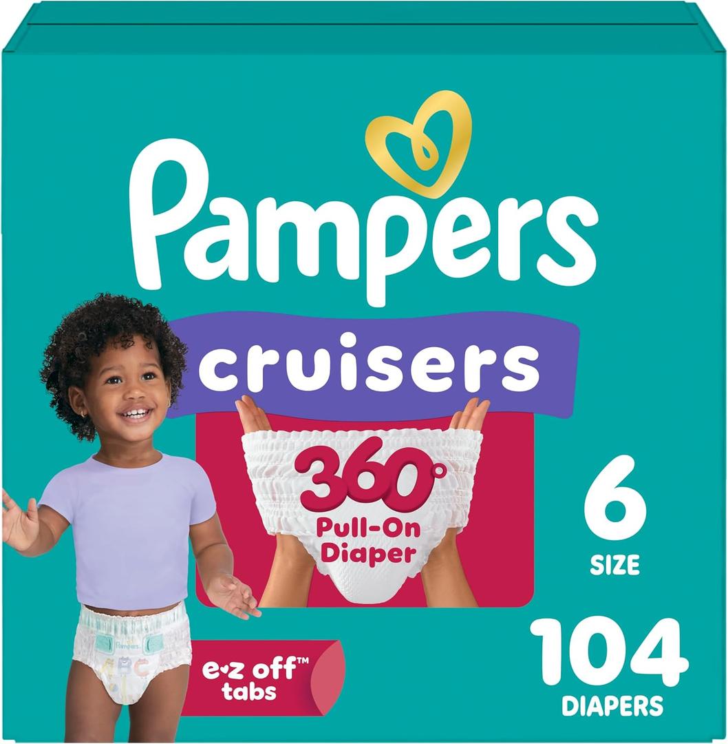 Pampers Diapers - Cruisers 360 - Size 6, 104 Count, Babyproof up to 100% Leakproof Pull-On Diaper