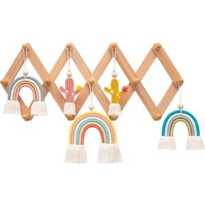 Mila Millie Expandable Accordion Style Mounted Wooden Wall Rack | 13 Hooks | Versatile Coat Hangers for Nursery Bathroom Bedroom Livingroom Kitchenware | Natural Beech Wood Pegs