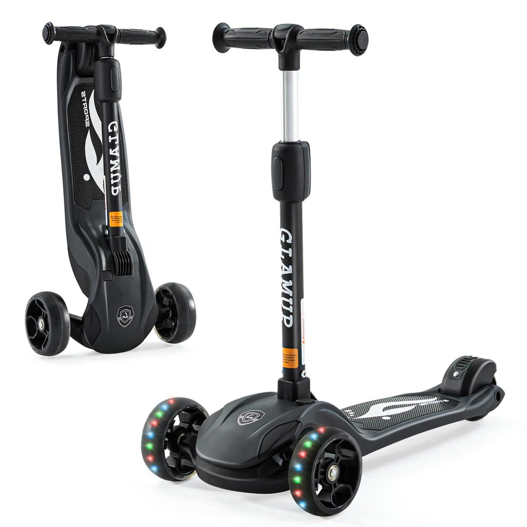 Kick Scooter Adjustable Height Adjustable Handlebar，Kids Scooter 3 Wheel with LED Lights，Suitable Kids Ages 2，Ages 6，Ages 8，Extra Wide Deck for Boys and Girls