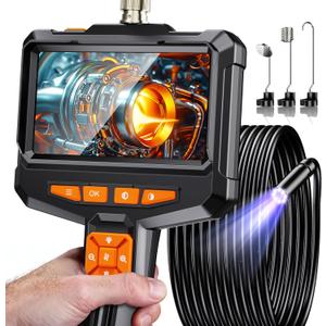 Endoscope Camera with Light, Handheld Borescope Inspection Camera with 4.3" IPS Screen, AukonVee IP67 Waterproof with 8 Adjustable LED Lights & 16.5FT Semi-Rigid Snake Camera, Bore Scope Tools for Men