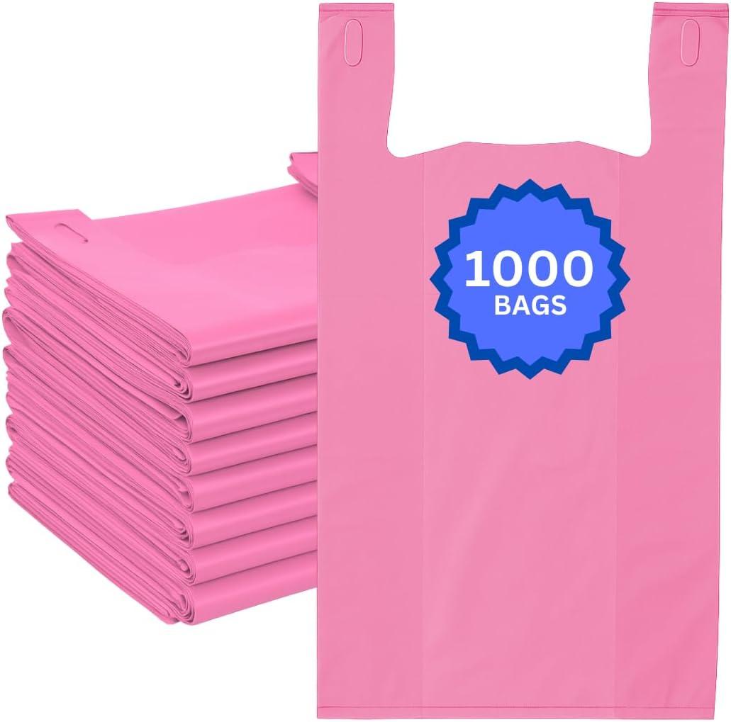 ASSUREPAK Pink HDPE T-Shirt Plastic Bags for Retail, Groceries, Merchandise, Convenience Store, Supermarket, Restaurant - 1/6 BBL, 11.5"X6"X21" - Pack of 1000 Bags, 13 Microns - Unprinted (Pink)
