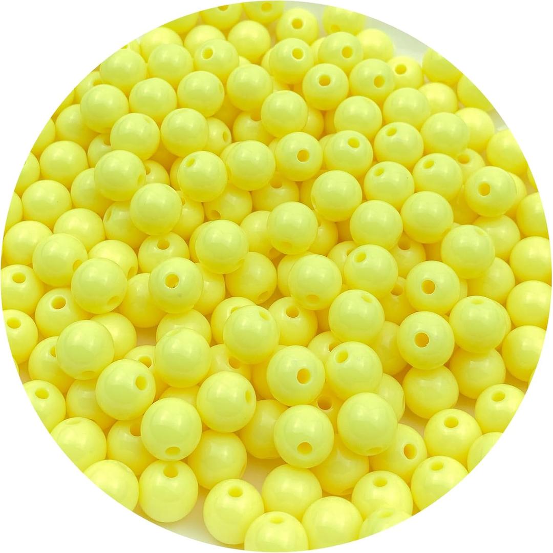 200Pcs 10MM Acrylic Round Pastel Beads Candy Color Spacer Beads Plastic Resin Beads for Necklace and Bracelet Making Crafting Supplies(318 - Light Yellow)