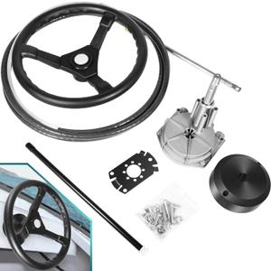 Yoursme Boats Steering System, 15 Feet Cable Outboard Steering Kit with 13.5" Steering Wheel & 3/4'' Standard Tapered Shaft for Yachts, Fishing Boats and Other Watercraft