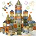 100PCS Magnetic Tiles Montessori Toys Magnetic Blocks Kids Games STEM Classroom Educational Learning Sensory Magnet Natural Toy for Toddler Boys Girls 3+ Year Old with 2 Cars